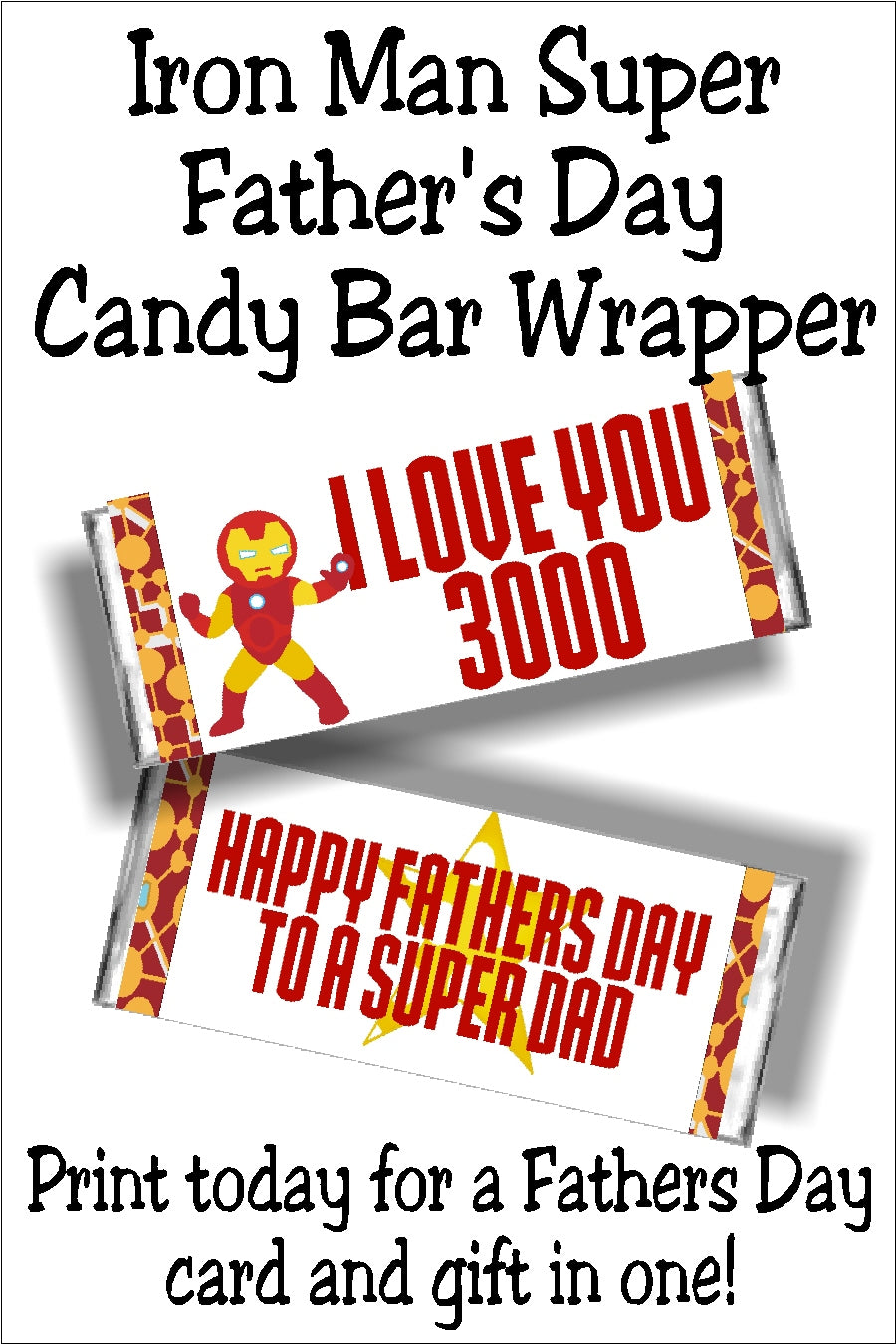 Iron Man Fathers Day Card Printable Candy Bar Wrapper – DIY Party Mom
