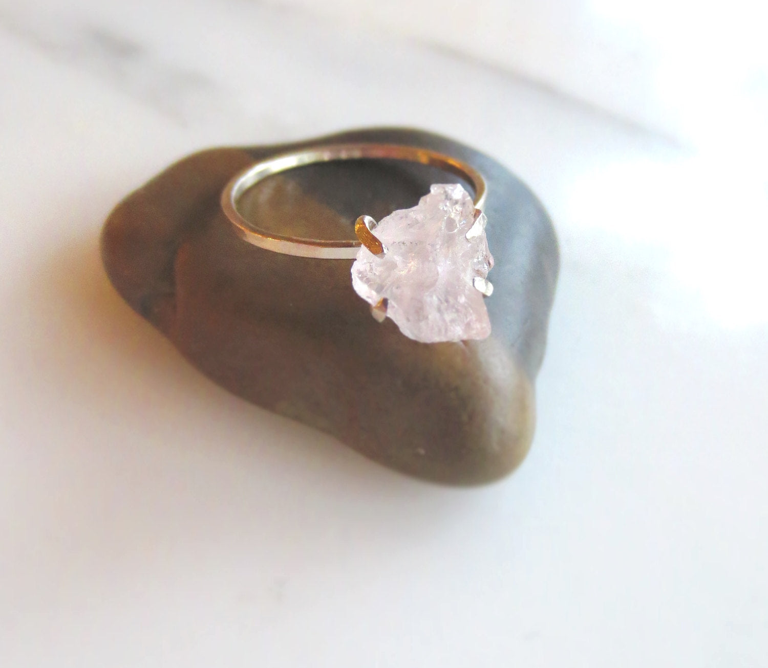 Raw Rose Quartz Ring Raw Boho Bridal Alternative