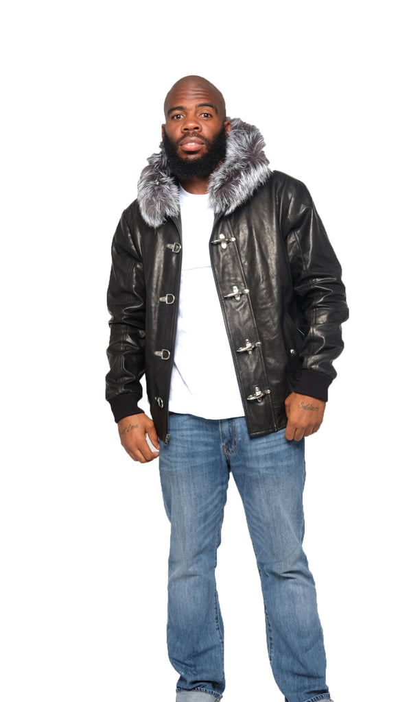 leather parka with fur hood