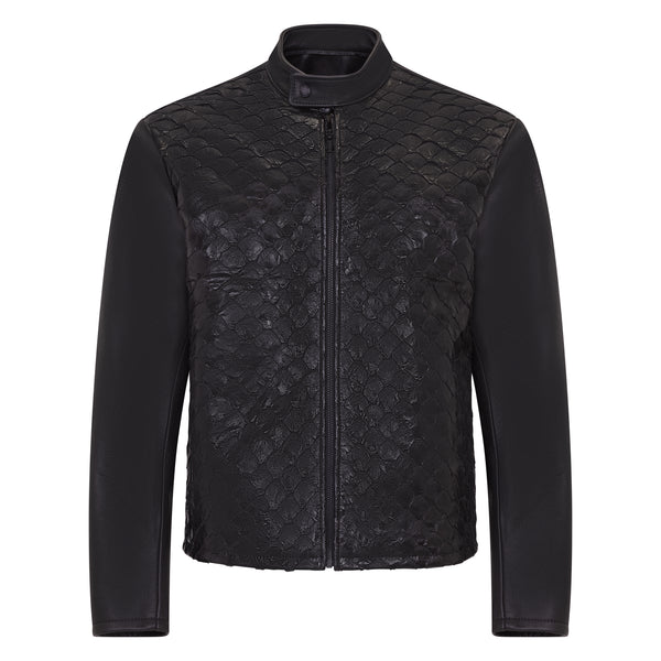 Leather jacket with the full front arapaima skin #2041 – Jakewood