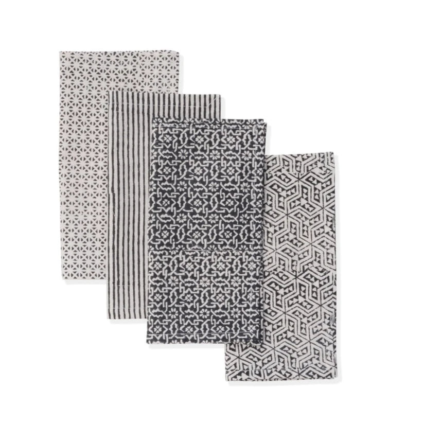 Soft Handwoven Cotton Napkins, Set of 4 in Black Forest