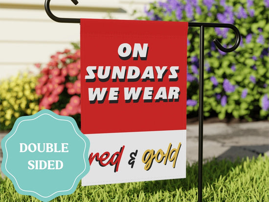 Load image into Gallery viewer, Kansas City Football Garden Flag, Funny On Sundays We Wear Red and Gold Football Yard Flag, Outdoor Garden Decor, Double Sided House Banner
