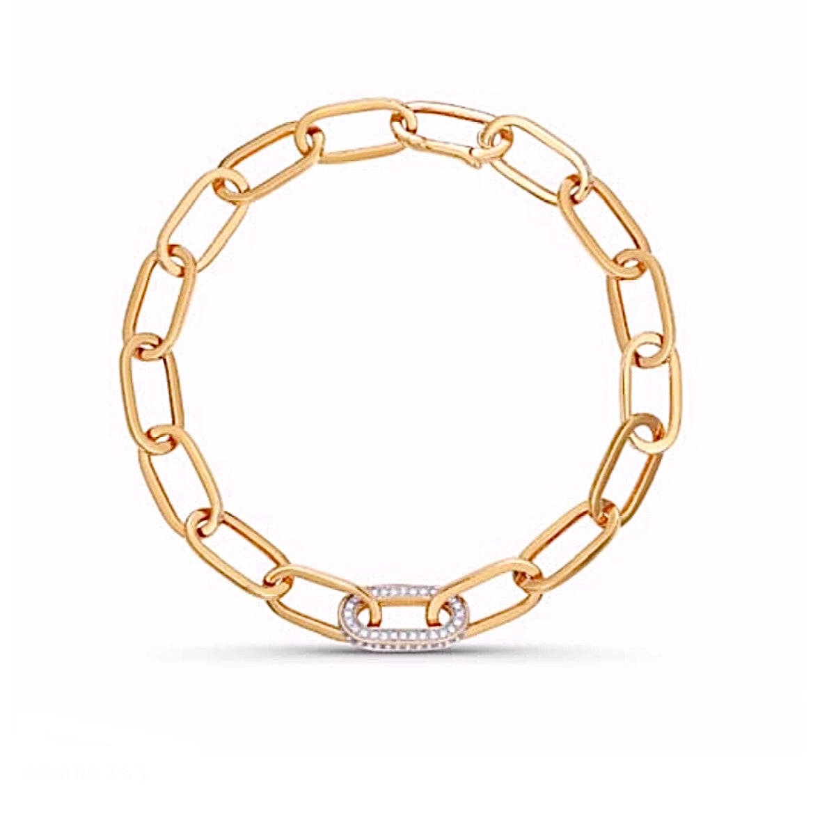 Link Bracelet With Bezel Set Pave Diamond Oval