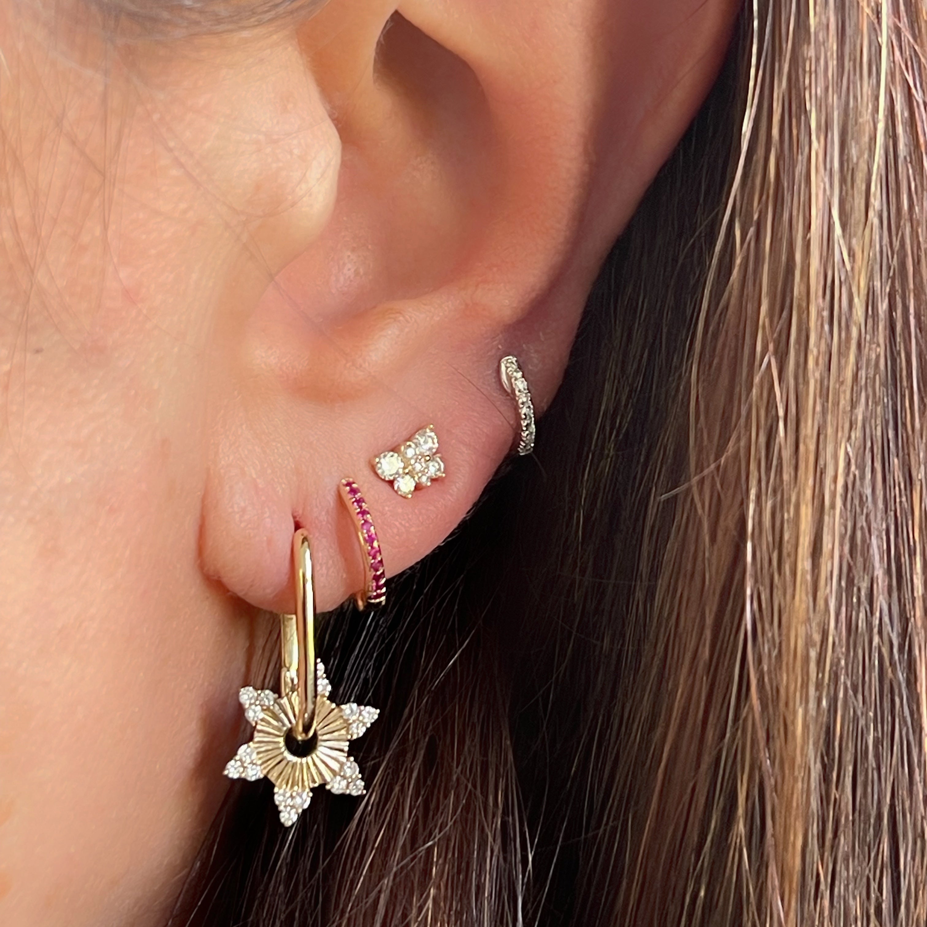 Gold Rectangular Earring With Diamond Star Charm