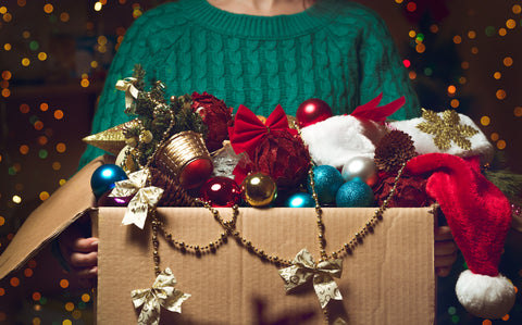 Box of Christmas decorations 