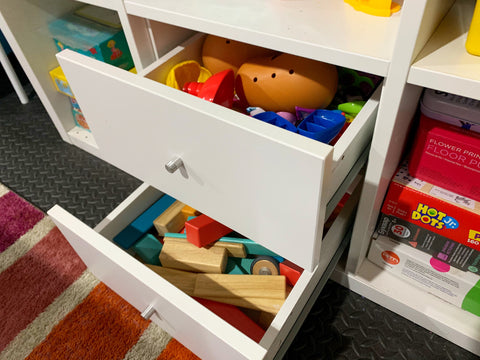 Cube bin with drawers for child room