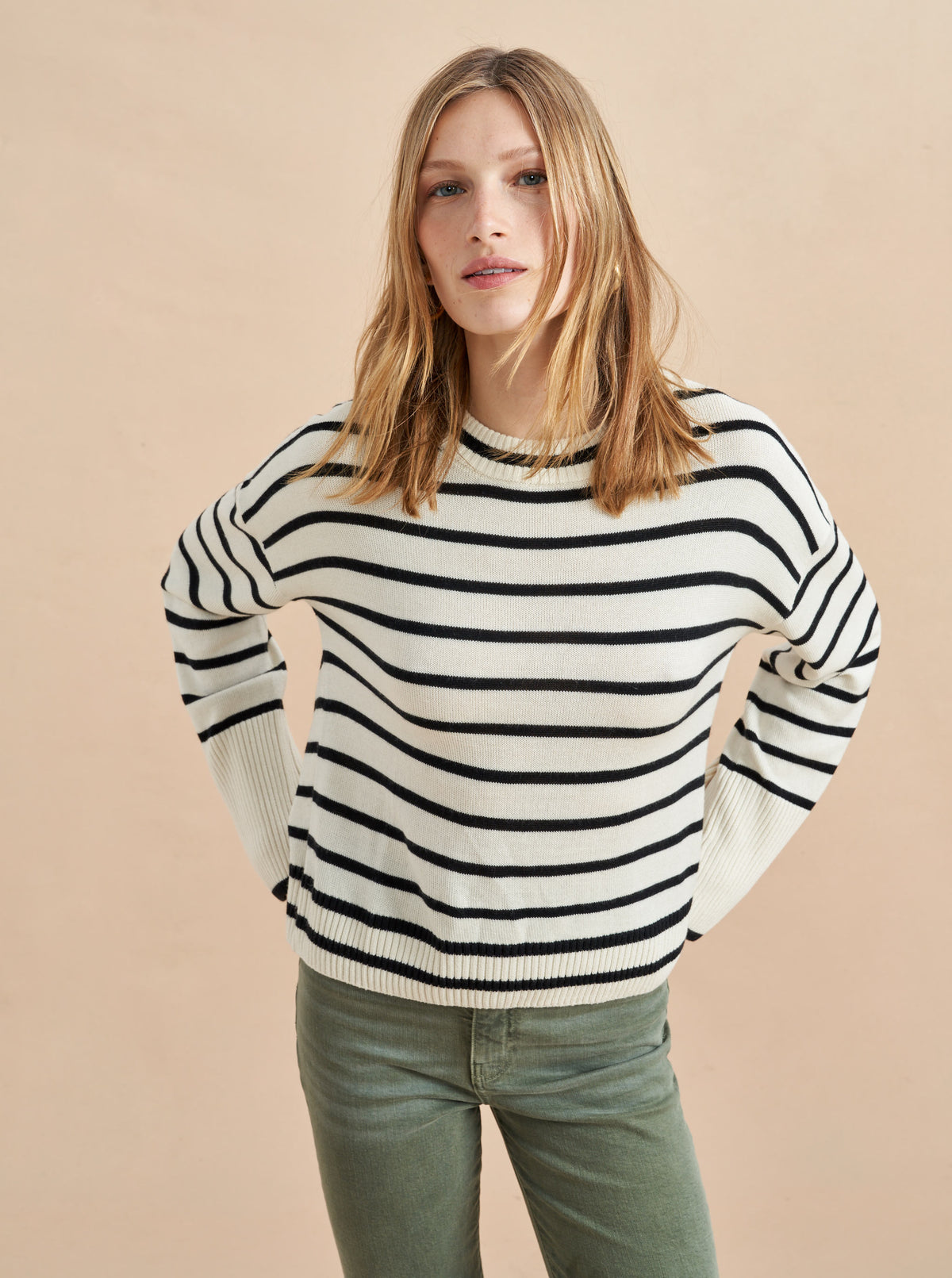 Can you ever have enough striped sweaters? We think not. Take our new striped, favorite classic in a lightweight, supremely soft silk/cashmere blend. Do you need it? We think yes.