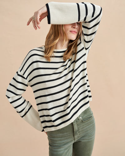 Can you ever have enough striped sweaters? We think not. Take our new striped, favorite classic in a lightweight, supremely soft silk/cashmere blend. Do you need it? We think yes.