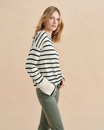 Can you ever have enough striped sweaters? We think not. Take our new striped, favorite classic in a lightweight, supremely soft silk/cashmere blend. Do you need it? We think yes.