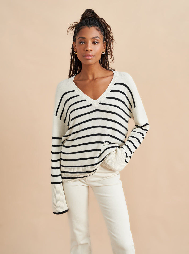 Can you ever have enough striped sweaters? We think not. Take our new striped, favorite classic in a lightweight, supremely soft silk/cashmere blend. Do you need it? We think yes. 