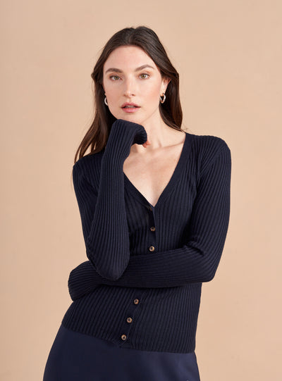 Our lightest, most delicious silk/cashmere blend, in the most essential wardrobe staple. Our Fine Line Cardigan is like second skin, perfect for over camisoles or dresses but luxurious enough on its own with your favorite jeans.