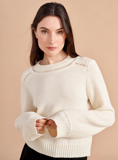 It's always a winning combination when you pair easy silhouettes with modern yet feminine details like the Hayley Sweater. Super soft merino, cotton and cashmere in a loose body with ric rac details make this the perfect pick-me-up to any look.