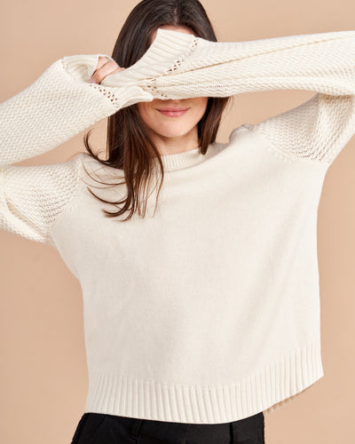 It's always a winning combination when you pair easy silhouettes with modern yet feminine details like the Hayley Sweater. Super soft merino, cotton and cashmere in a loose body with ric rac details make this the perfect pick-me-up to any look.