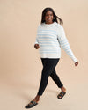 Get on board with our cream and pale blue striped, 7-ply wool-cashmere sweater. Comfort and style, not mutually exclusive.