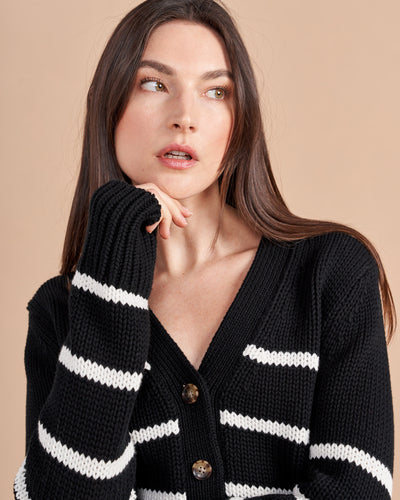 Your favorite Mini Marina Sweater now in the perfect cardigan. Our newest member of the sweater family comes in the same chunky weight you know and love us for in the perfect cropped body to wear on it's own or over your favorite dress.