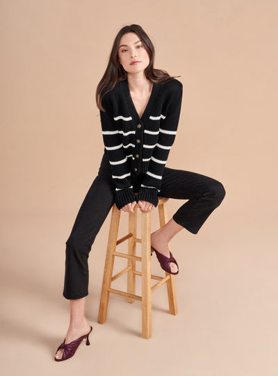 Your favorite Mini Marina Sweater now in the perfect cardigan. Our newest member of the sweater family comes in the same chunky weight you know and love us for in the perfect cropped body to wear on it's own or over your favorite dress.