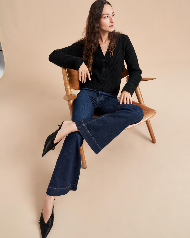 This is it. This is your everyday, never-without, take-with-you-everywhere cardigan that will always have your back. Deliciously ribbed cashmere and slightly cropped silhouette means you need one in every color for tous les jours. 