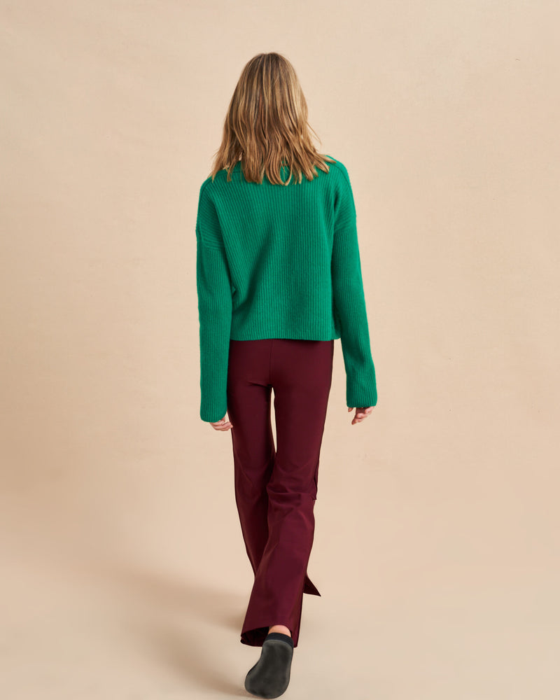 This is it. This is your everyday, never-without, take-with-you-everywhere sweater that will always have your back. Deliciously ribbed cashmere in a loose crewneck and slightly cropped silhouette means you need one in every color for tous les jours. 