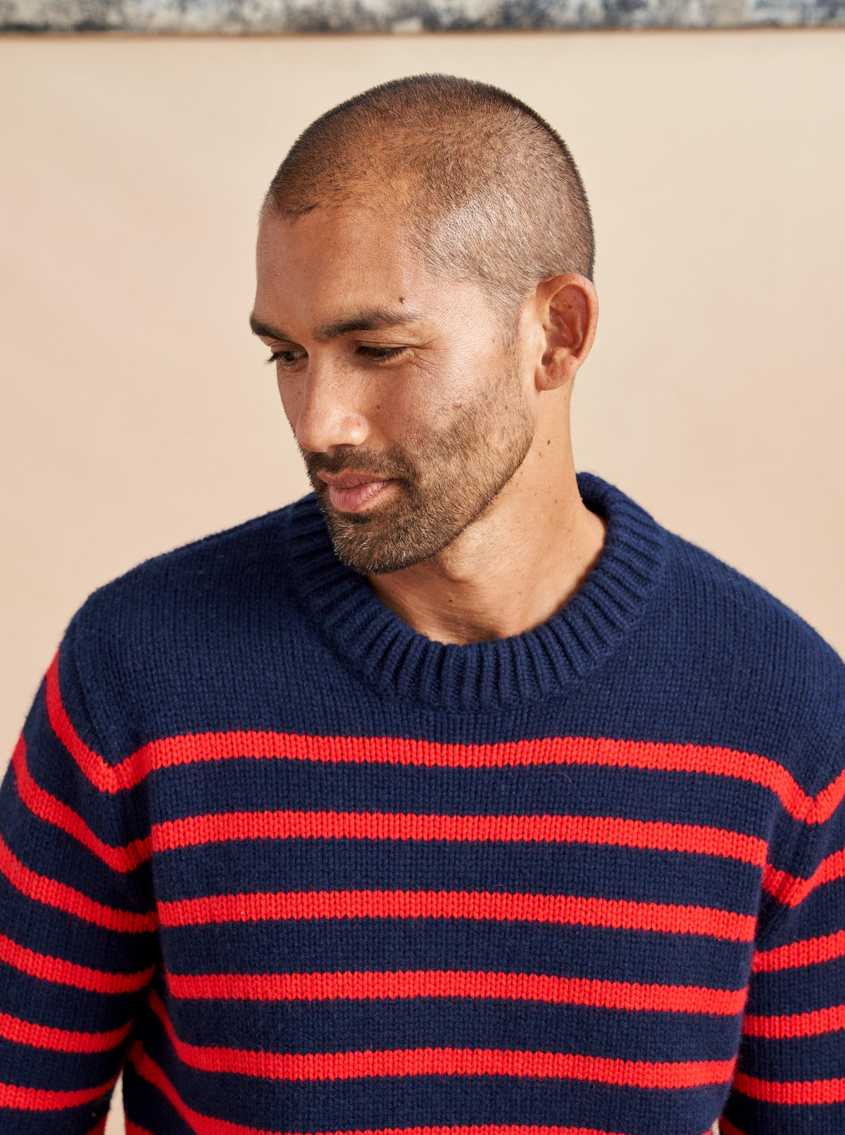 Our best-selling Marin Sweater just got a lot better. Get your loved one on board with our men's version in navy with red stripes in our signature 7-ply wool-cashmere blend. Give him the gift that keeps on giving. 