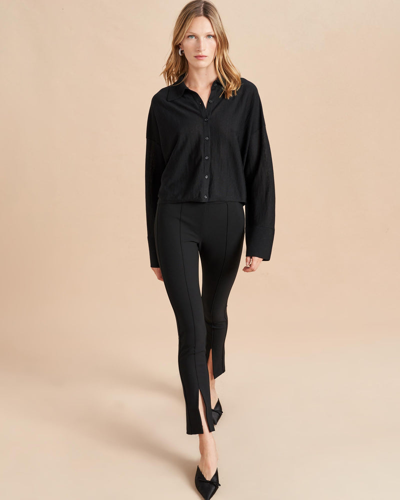 Named after La Ligne muse, Nina Dobrev, this black, stretch crépe, skinny-fit pant with front slit to channel your inner nouvelle vague screen siren.