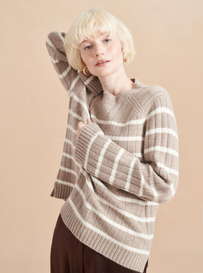 A little borrowed from the boys with a little borrowed from the girls, our Rocco Sweater is that slightly oversized fit with a rib pinstripe throughout the body in our signature wool/cashmere blend for the best both of both worlds.