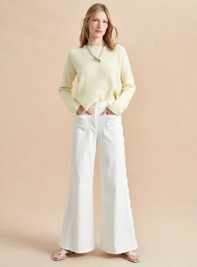 Who doesn't love a borrowed-from-the-boys-moment? The next one has arrived with our wide leg, Val Pant complete with a little borrowed-from-the-girls feminine scallop detail on the side seam. And no more fretting about what to wear it with as we designed a shirt to match. 