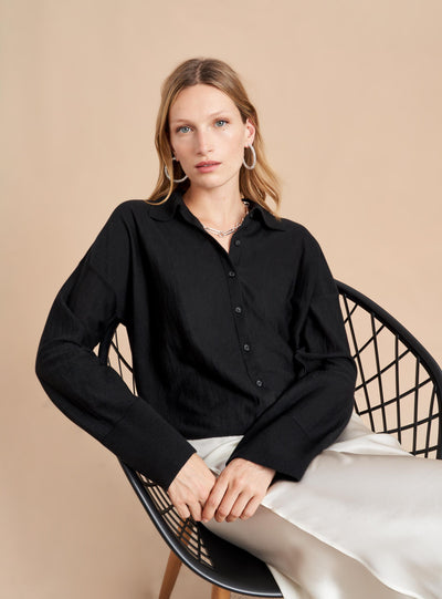 Beloved by our very own co-founder, Meredith Melling, this cropped, superfine knit shirt has the perfect drape and feel that elevates denim and pairs perfectly with trousers.