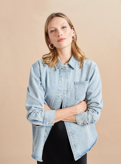 Denim just makes everything better and a classic, denim button up is one of those pieces. When not wearing it back to other jeans, be sure to style it with your favorite dress or trouser for a hint of the unexpected. And just like your favorite jeans, this shirt will get softer and cooler with each wear.