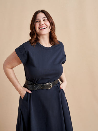 The search for the perfect t-shirt dress is over. This maxi style, in 100% organic cotton, features a slightly A-line silhouette and comes with a removable belt so you can decide how much shape you want and not to worry, like most of our best selling dresses, this too comes with pockets. You can thank us later.