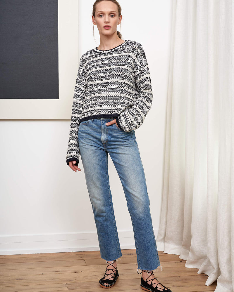 What makes our Jeanne Sweater so special is the combination of yarns that make up it's textured stitch all while being perfectly and deliciously lightweight. Drape it over your shoulders while wearing a slip or pair back to jeans, just make sure to take this sweater with you.