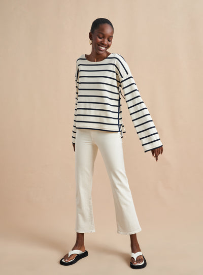 Picture of model wearing the Breton Long Sleeve Tee