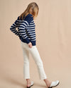 Get on board with our navy with cream stripe 7-ply wool-cashmere sweater. Comfort and style, not mutually exclusive.