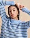 Get on board with our light blue with grey stripe 7-ply wool-cashmere sweater. Comfort and style, not mutually exclusive.