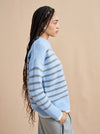 Get on board with our light blue with grey stripe 7-ply wool-cashmere sweater. Comfort and style, not mutually exclusive.