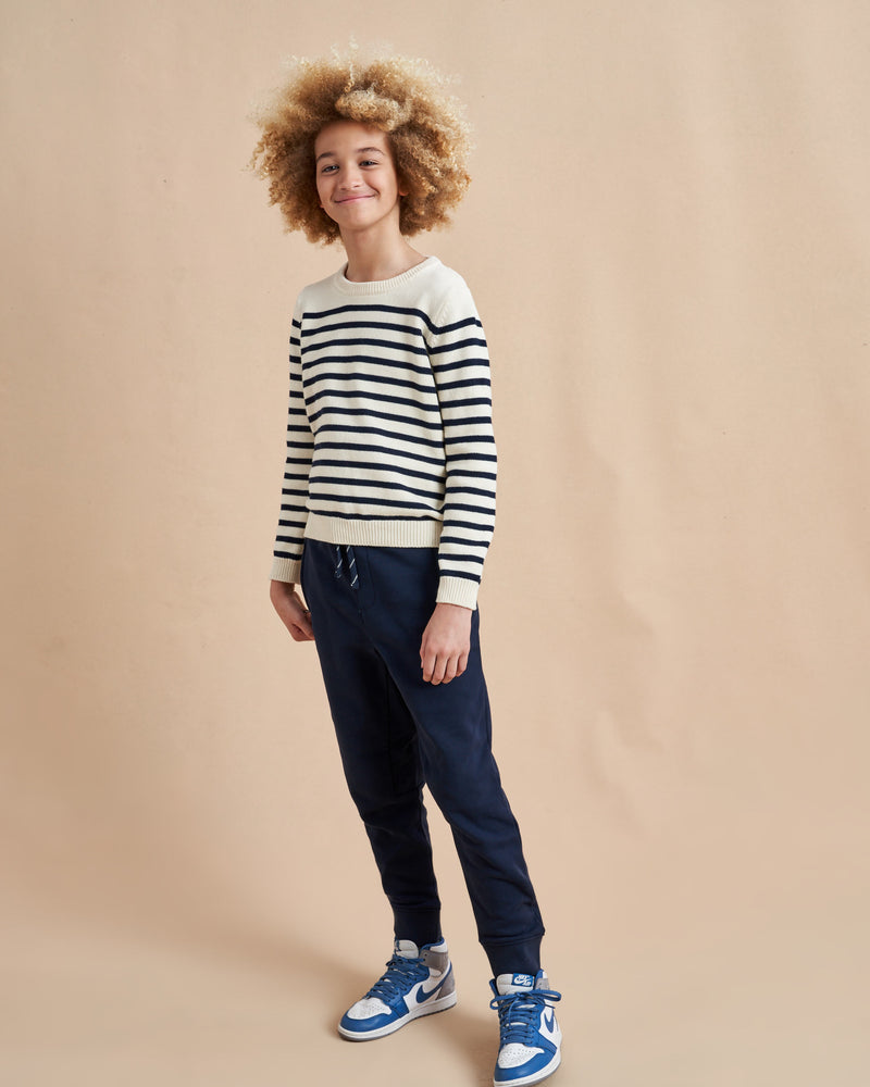 Made especially for our littlest (and mightiest) generation, our Marini Sweater is a shrunken down version of our best-selling adult Marin Sweater, now available for kids. We swapped our signature wool/cashmere blend to 100% cotton for kid’s comfort and ease so the only cycle you need to remember is throw on, throw off, laundry, repeat.