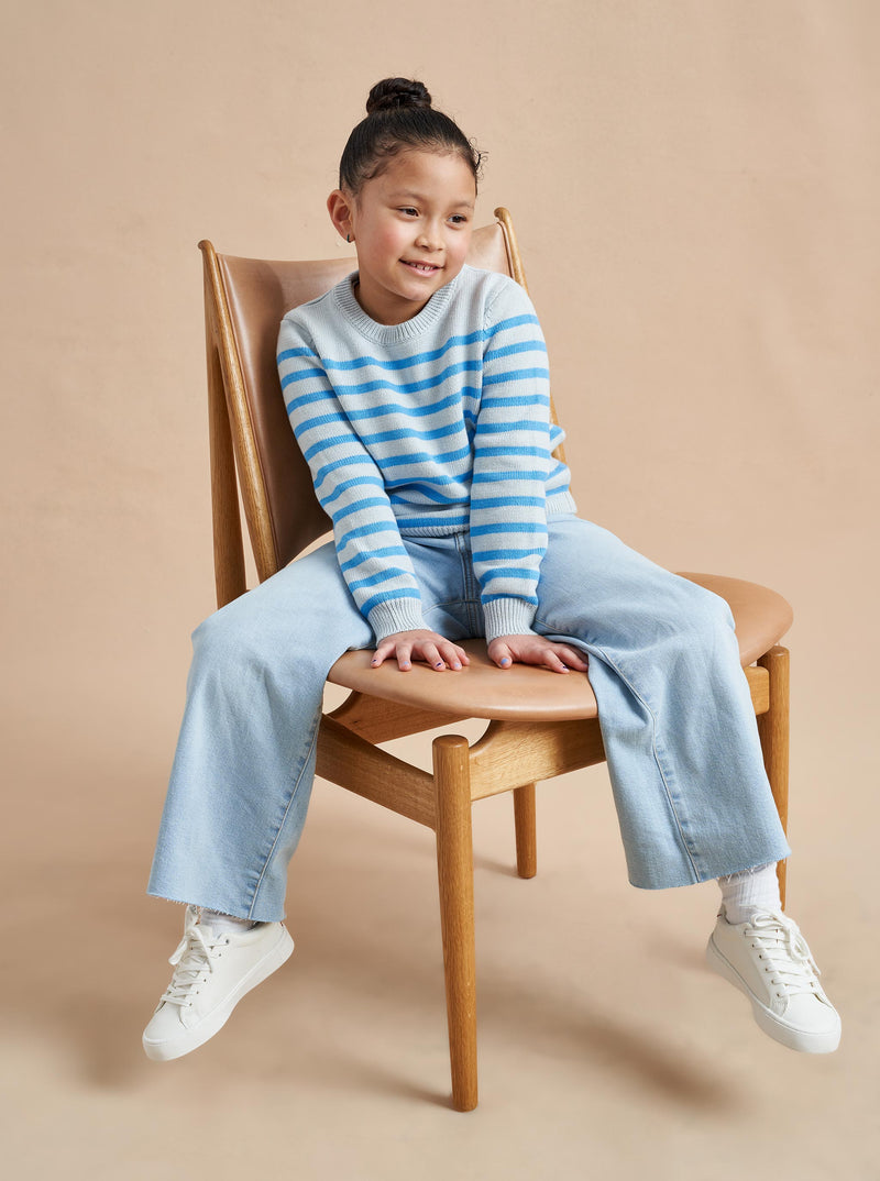 Made especially for our littlest (and mightiest) generation, our Marini Sweater is a shrunken down version of our best-selling adult Marin Sweater, now available for kids. We swapped our signature wool/cashmere blend to 100% cotton for kid’s comfort and ease so the only cycle you need to remember is throw on, throw off, laundry, repeat.