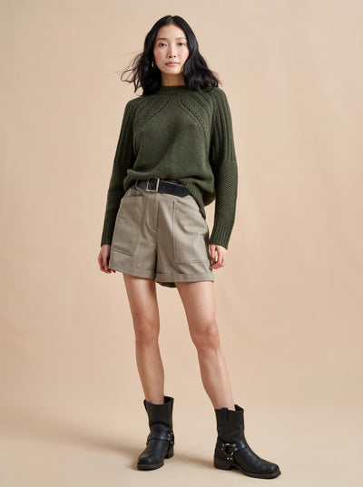 Max for maxiumum softness in 100% recycled cashmere, this oversized sweater with raglan sleeves is max on details like directional ribbing near the armholes and tops of the sleeves with mixed stitches on the body and sleeves. More is more.