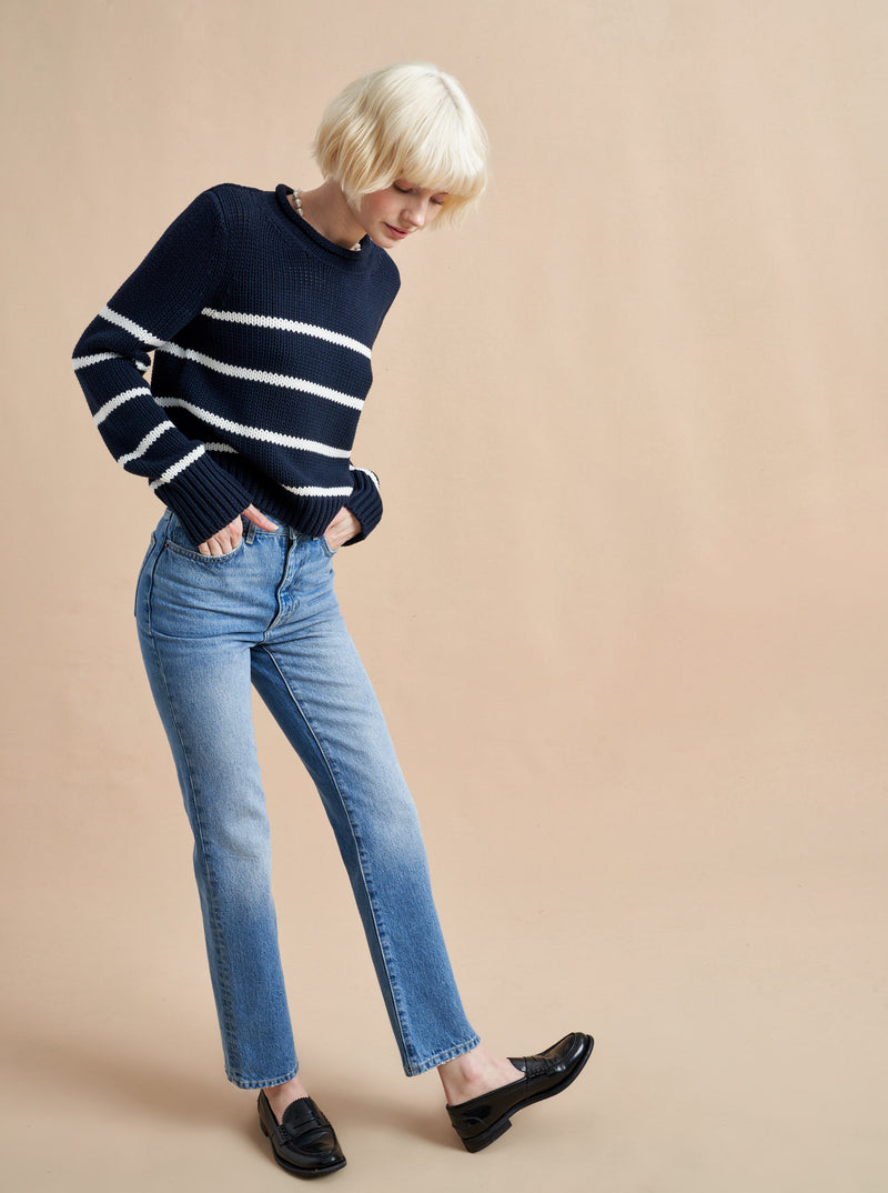 Your favorite Mini Marin Sweater now in comfy cotton. Our newest member of the sweater family features a rollneck in that cropped yet chunky weight you know and love us for.