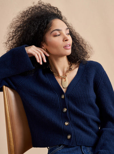 This is it. This is your everyday, never-without, take-with-you-everywhere cardigan that will always have your back. Deliciously ribbed cashmere and slightly cropped silhouette means you need one in every color for tous les jours. 