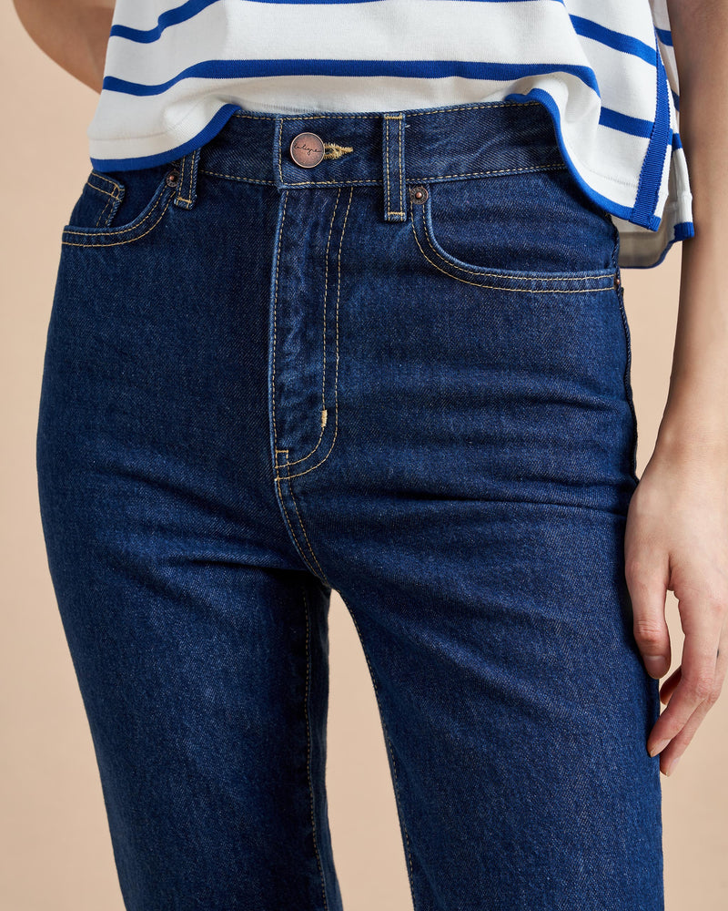 The classic, high-rise, non-stretch, straight-leg jean that gets better after each wear, never goes out of style, never disappoints and you can never get enough of, AKA The Molly jean or The Mom Jean, aptly named after our co-founder that will take you from 9 to 5, after hours and beyond.