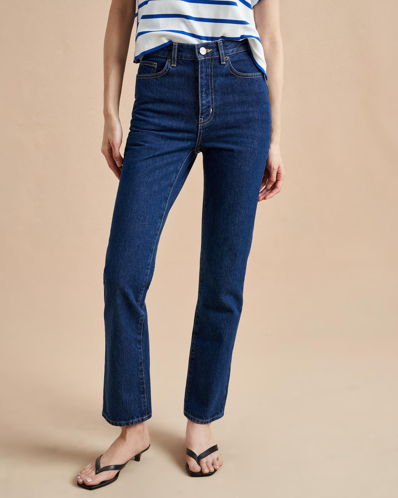 The classic, high-rise, non-stretch, straight-leg jean that gets better after each wear, never goes out of style, never disappoints and you can never get enough of, AKA The Molly jean or The Mom Jean, aptly named after our co-founder that will take you from 9 to 5, after hours and beyond.