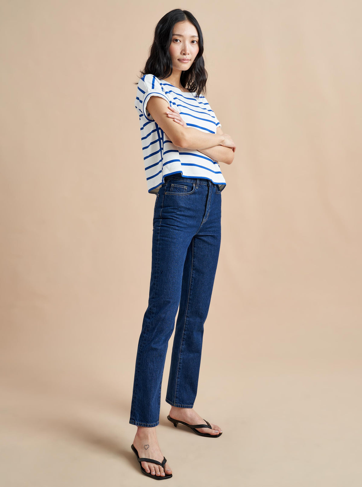 The classic, high-rise, non-stretch, straight-leg jean that gets better after each wear, never goes out of style, never disappoints and you can never get enough of, AKA The Molly jean or The Mom Jean, aptly named after our co-founder that will take you from 9 to 5, after hours and beyond.