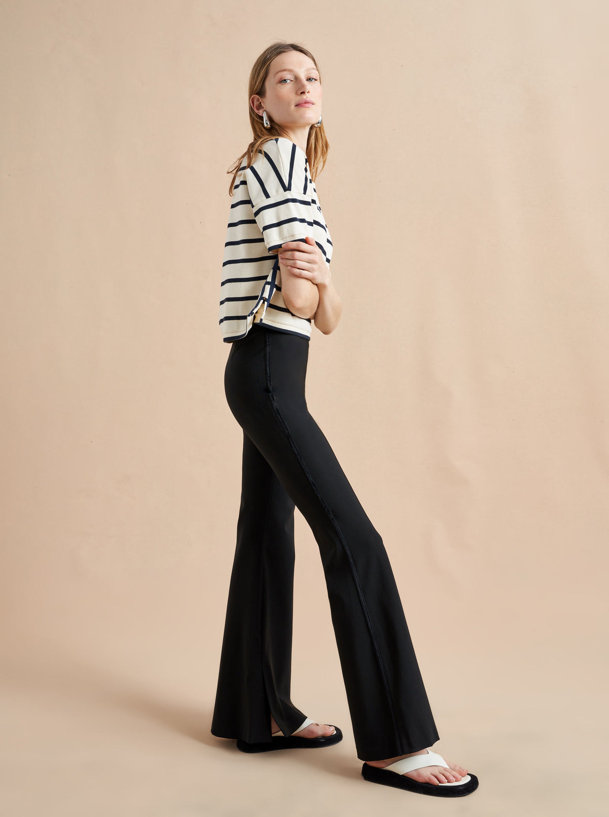 These pants were made for walking, strutting, catwalking, sashaying, strolling-just about any mood you want to bring to your day. Made from a hold-you-in blend of viscose/elastane, these pants give you the perfect line. Pair with oversize sweaters, camisoles and blazers or a simple tee but don't forget l'attitude.