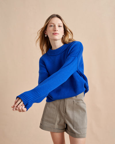 Our infamous Marin Sweater now in solid colors so get on board whether you are in the mood for all over stripes or not in our best-selling, 7-ply wool-cashmere sweater. Comfort and style, not mutually exclusive.