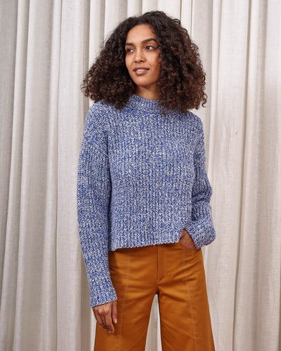100% cotton and 100% classic, our Seafarer Sweater is the feel-good knit you will go back to time and time again in a marled cream and cobalt to make it the perfect shade of blue. Like the best things, this sweater will only get better (and softer) with age.
