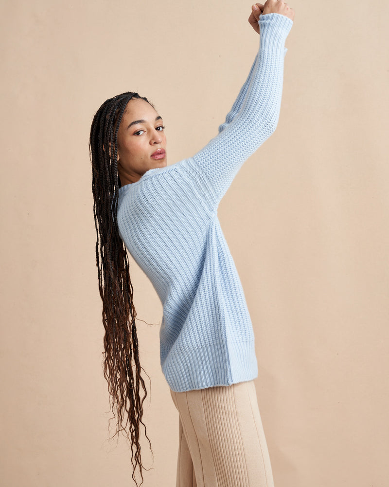 This is it. This is your everyday, never-without, take-with-you-everywhere sweater that will always have your back. Deliciously ribbed cashmere in a loose crewneck silhouette means you need one in every color for tous les jours.