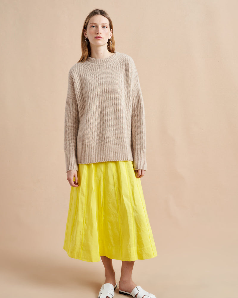 This is it. This is your everyday, never-without, take-with-you-everywhere sweater that will always have your back. Deliciously ribbed cashmere in a loose crewneck silhouette means you need one in every color for tous les jours.