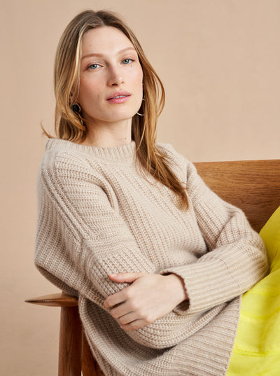 This is it. This is your everyday, never-without, take-with-you-everywhere sweater that will always have your back. Deliciously ribbed cashmere in a loose crewneck silhouette means you need one in every color for tous les jours.