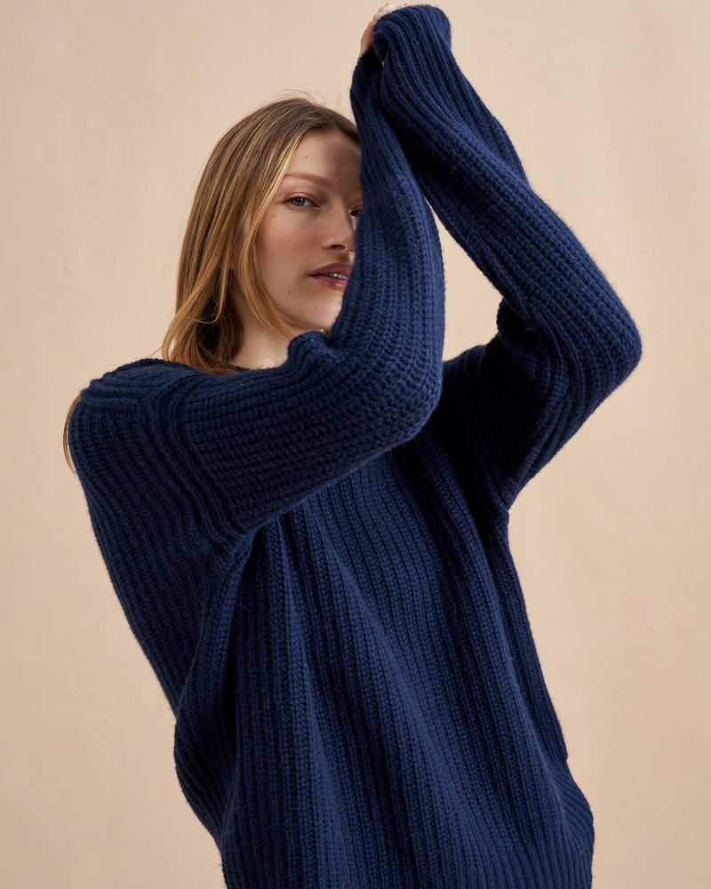 This is it. This is your everyday, never-without, take-with-you-everywhere sweater that will always have your back. Deliciously ribbed cashmere in a loose crewneck silhouette means you need one in every color for tous les jours. 