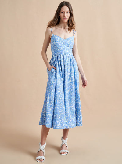 Named after La Bande member Tracy Dubb, this exquisitely detailed dress features a sweetheart neckline with double spaghetti straps, a trapunto stitched bodice with smocked back panel for ease of fit, and a sweeping skirt with side seam pockets. There is nothing not to love in this fabulously romantic dress.